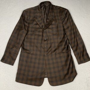 Steve Harvey Modena Blazer Jacket Mens 48L Single Breasted Brown Checkered